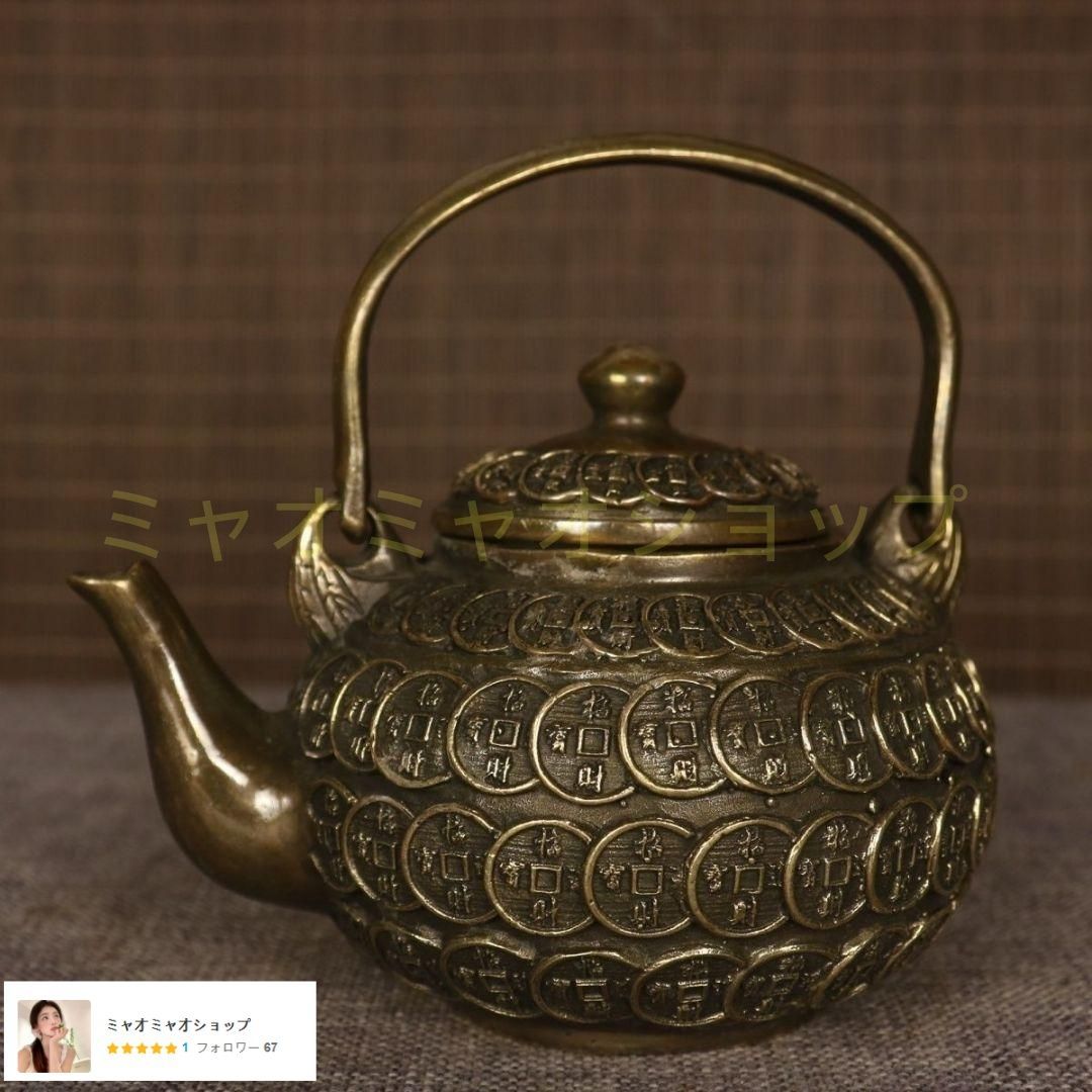 銅器 浮彫麒麟提梁壺 茶壺 酒壺 煎茶道具 装飾品 工芸品 美術品 置物 銅器 銅銭壺 提梁壺 招財銅銭茶壺 茶道具 工芸品 置物 - メルカリ