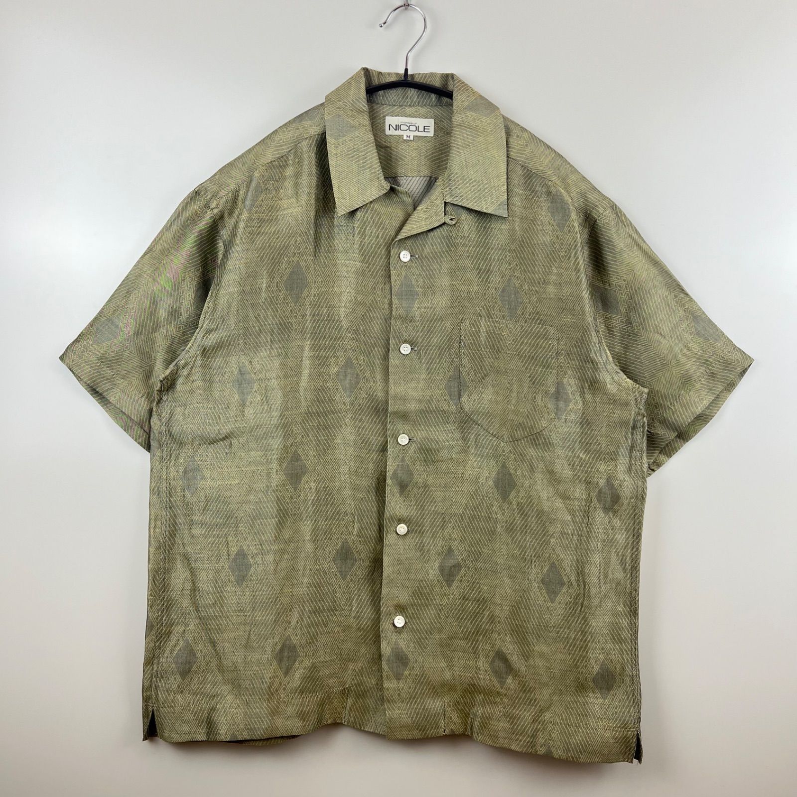 monsieur NICOLE 80s open collar shirts M archive ムッシュ ニコル 開襟 オープン 半袖シャツ 総柄 田中啓一 アーカイブ