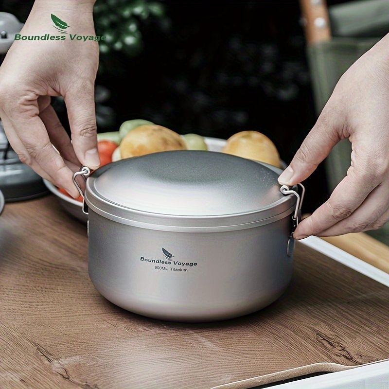 新着商品 無制限航海チタン製ランチボックス 900ml - 無地鉛フリーポータブル二重層弁当箱 アウトドアキャンプ用軽量スープボウル付き蓋phZ