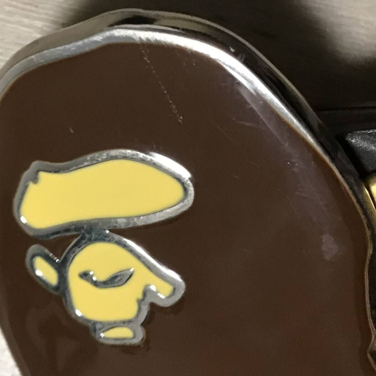 A BATHING APE 型押し ゴールドバックル ブラウンレザーベルト XL ☆XL☆ APE HEAD バックル BAPE camo 型押し レザー ベルト