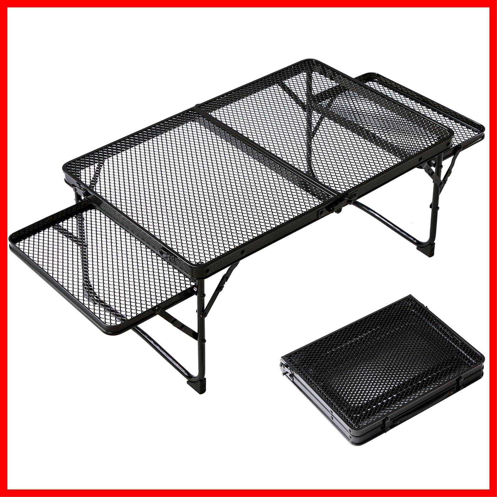 折りたたみテーブル 軽量 コンパクト メッシュ ローテーブル ミニテーブル サイドテーブル付き 耐熱 耐荷重40kg アウトドアテーブル BBQ テーブル 登山 バーベキュー キャンプ キャンプ用品 RIDGE おしゃれ 携帯便利 TIMBER ブ