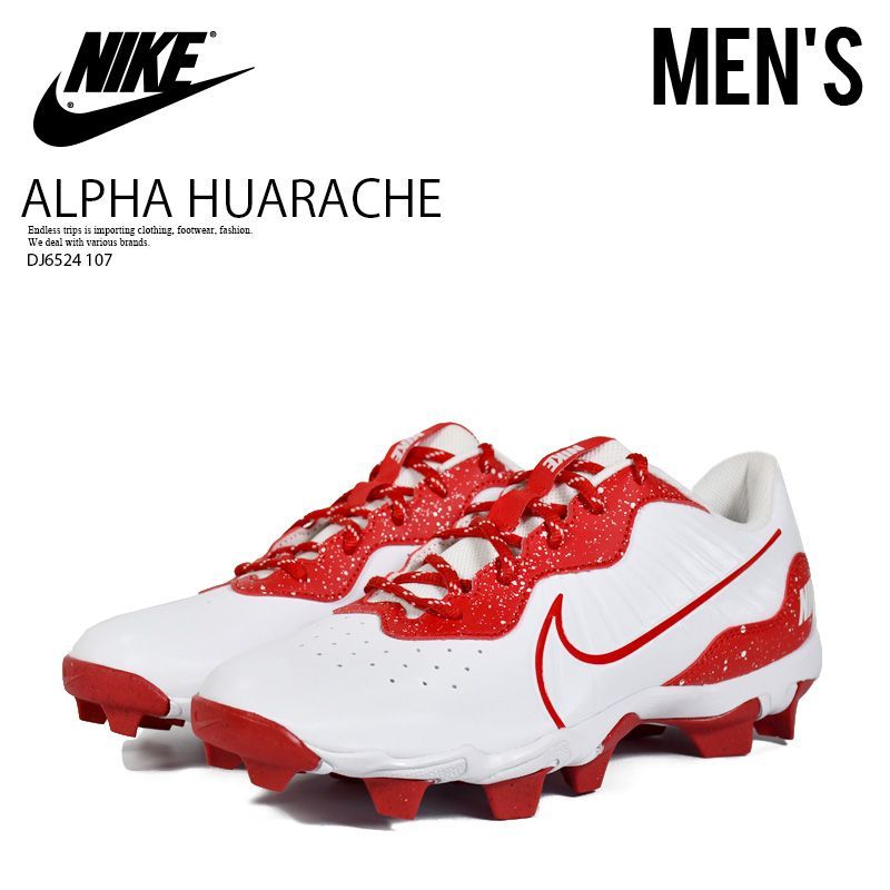 NIKE スパイク 野球 ベースボール ソフトボール トレーニングシューズ メンズ ALPHA HUARACHE 4 KYSTN アルファ ハラチ 4 キーストーン WHITE/UNIVERSITY RED 白 赤 DJ6524 107