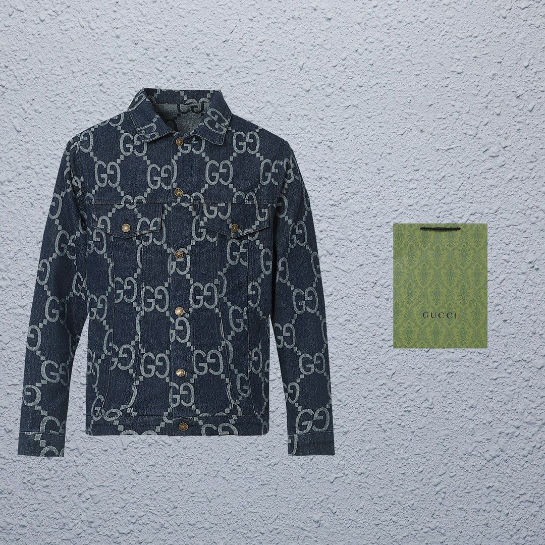 Gucci メンズ デニムジャケット ダブルG プリント ウォッシュデニム S-XL | -WTO輸入1