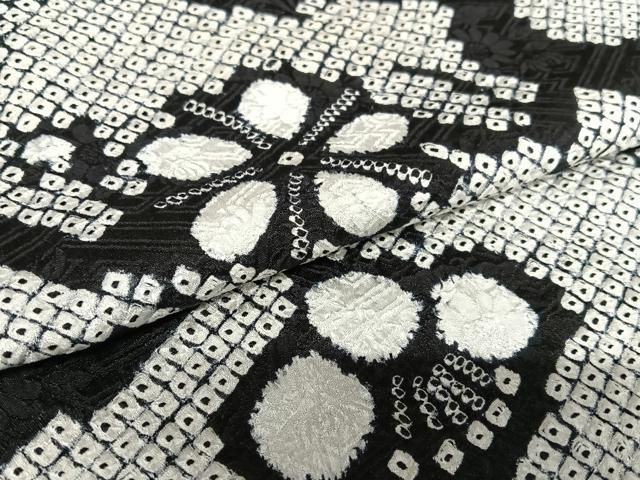 平和屋着物○本疋田絞り 小紋 籬文 黒地 正絹 逸品 AAAT0898ck