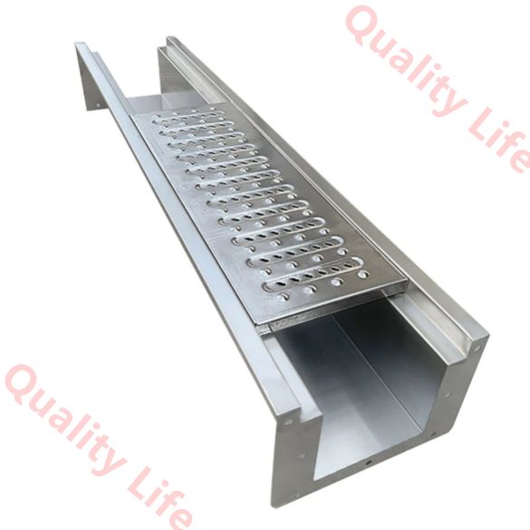 排水溝グリルプロテクター 組み立て済み排水トレンチ ステンレス素材 防水 防湿 防錆 私道排水システム 排水蓋キット 長さ116cm チャンネル排水管 車道 工場 景観 農場 キッチンでの使用に適しています 116x15x15cm