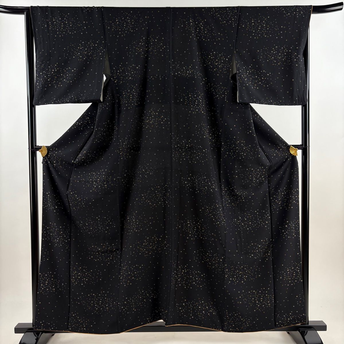 小紋 身丈159cm 裄丈66cm M 袷 幾何学 黒 正絹 秀品