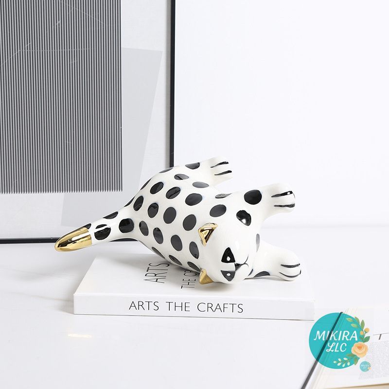 おしゃれなモダンスタイルラグジュアリーデザインユニークな斑点猫セラミックインテリアオブジェモデルルーム展示向けテレビボード用子ども部屋に最適趣味インテリア装飾