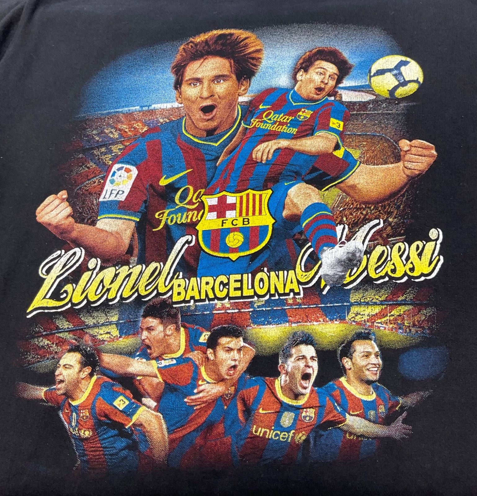 【希少品】メッシ Tシャツ バルセロナ XLサイズ 00s FCB バルセロナ リオネル・メッシ 10番 総柄Tシャツ XL 激