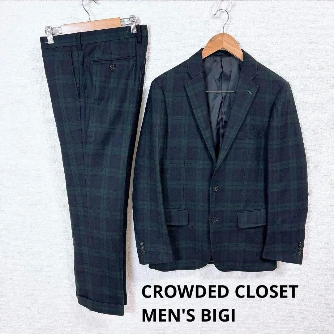 クラウデッドクローゼット メンズビギ スーツ セットアップ グリーン