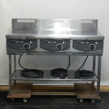 代引不可 2017年製 ホシザキ HIH-555T12E 業務用 3口 IH コンロ W120D60H80 15 cm 5kw×３ 3連 電磁 調理機 74kg