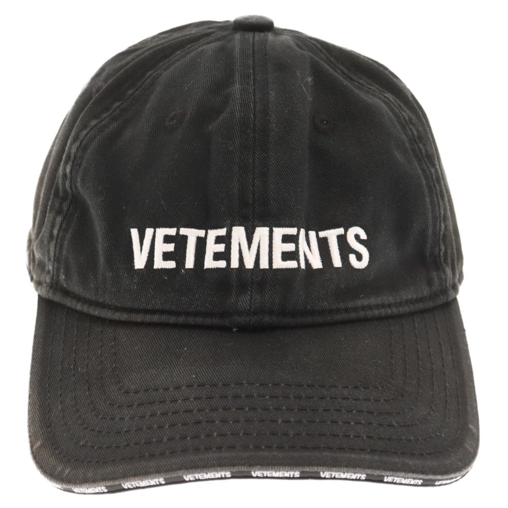 メンズVETEMENTS ヴェトモン Classic Logo Cap クラシックロゴ刺繍ベースボールキャップ ブラック UA52CA200B