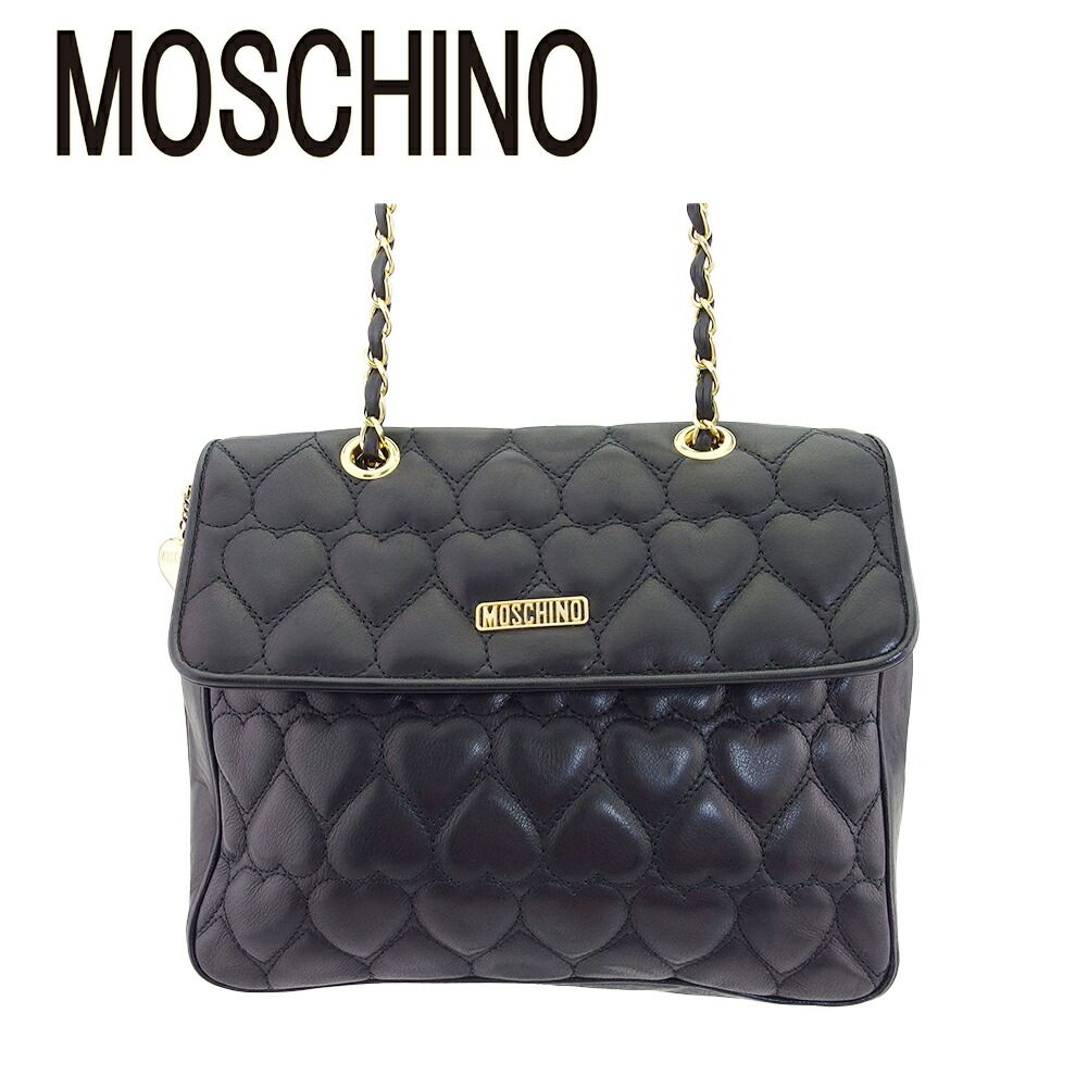 美品✨MOSCHINO モスキーノ　キルティング　ショルダーバッグ　金具　黒 モスキーノ MOSCHINO ショルダーバッグ ハートキルティング ロゴ