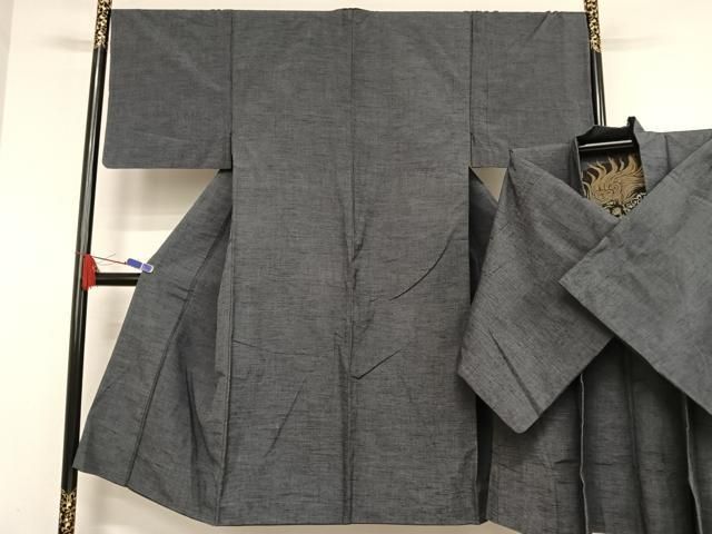 平和屋着物●男性 紬 アンサンブル 青褐色 正絹 AABA4938np