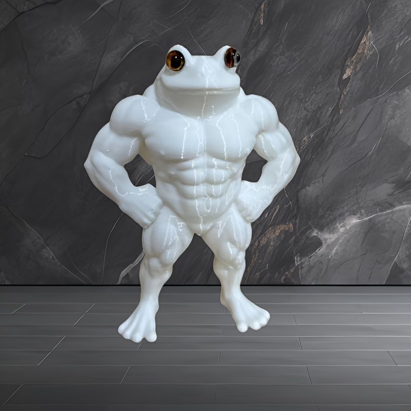 フィギュア 動物 マッスルカエル おもしろい 置物 10cm ホワイト 白