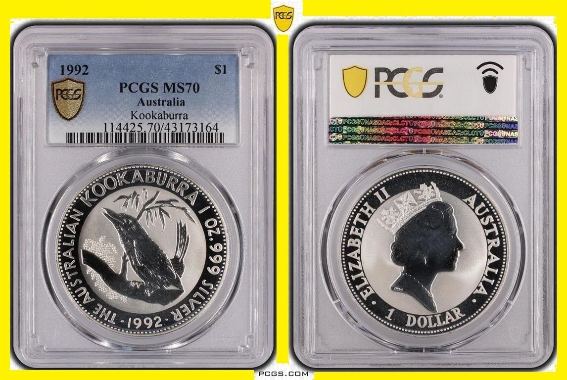 1992 $1 Atralia Kookaburra 1 oz Silver PCGS?MS70 SHIELD PROTECTION POP 38