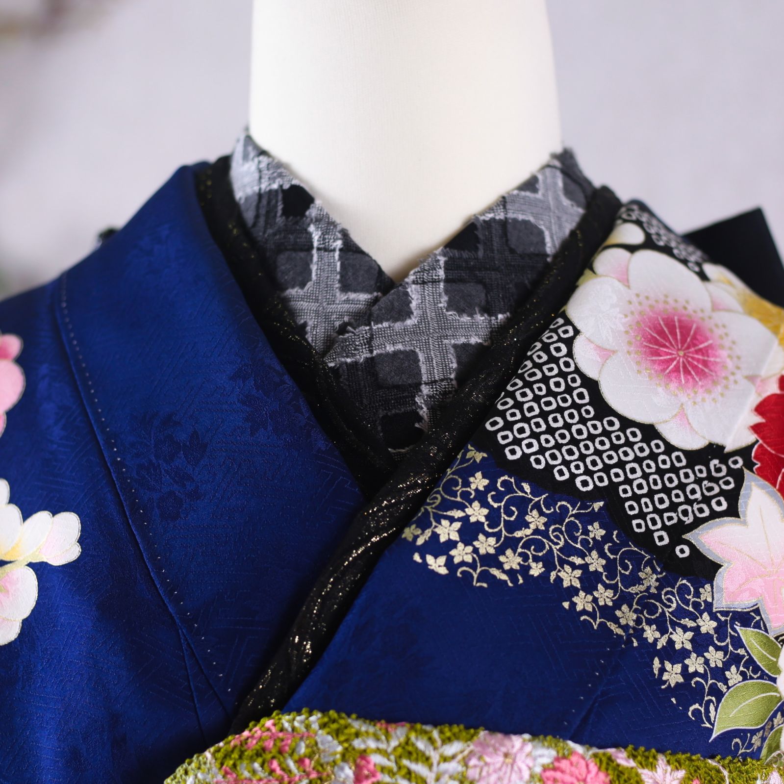 振袖フルセット 振袖セット 振袖 Lサイズ 中古 青×松竹梅 美品 成人式