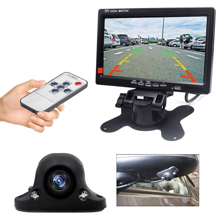 【メーカー直送】 7インチ オンダッシュモニター IPS液晶 車載 HDMI RCA スピーカー タッチセンサー バックカメラ接続可 12V 24V TKH703 △ 7インチオンダッシュモニター+ 粘着式小型車載カメラ CMN70BK1100 HDMI