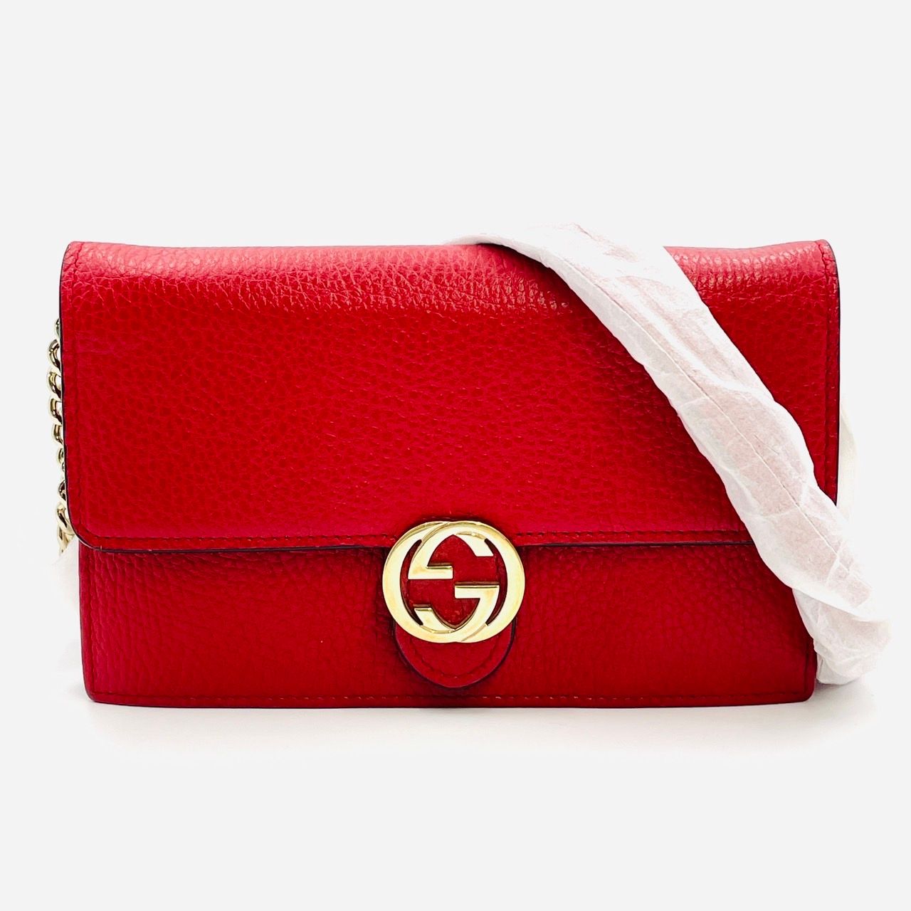 グッチ GUCCI チェーンショルダーバッグ 赤 レザー レッド 7-1-691
