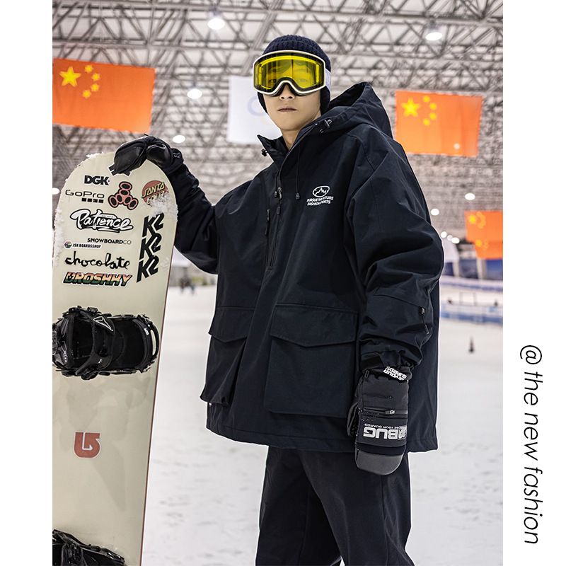 スーパーセール スキーウェア メンズ レディース ボードウェア スノボウェア 上下セット防寒 レディース 大きいサイズ 極厚裏起毛 撥水加工 男女兼用  2点セット（ブラック）