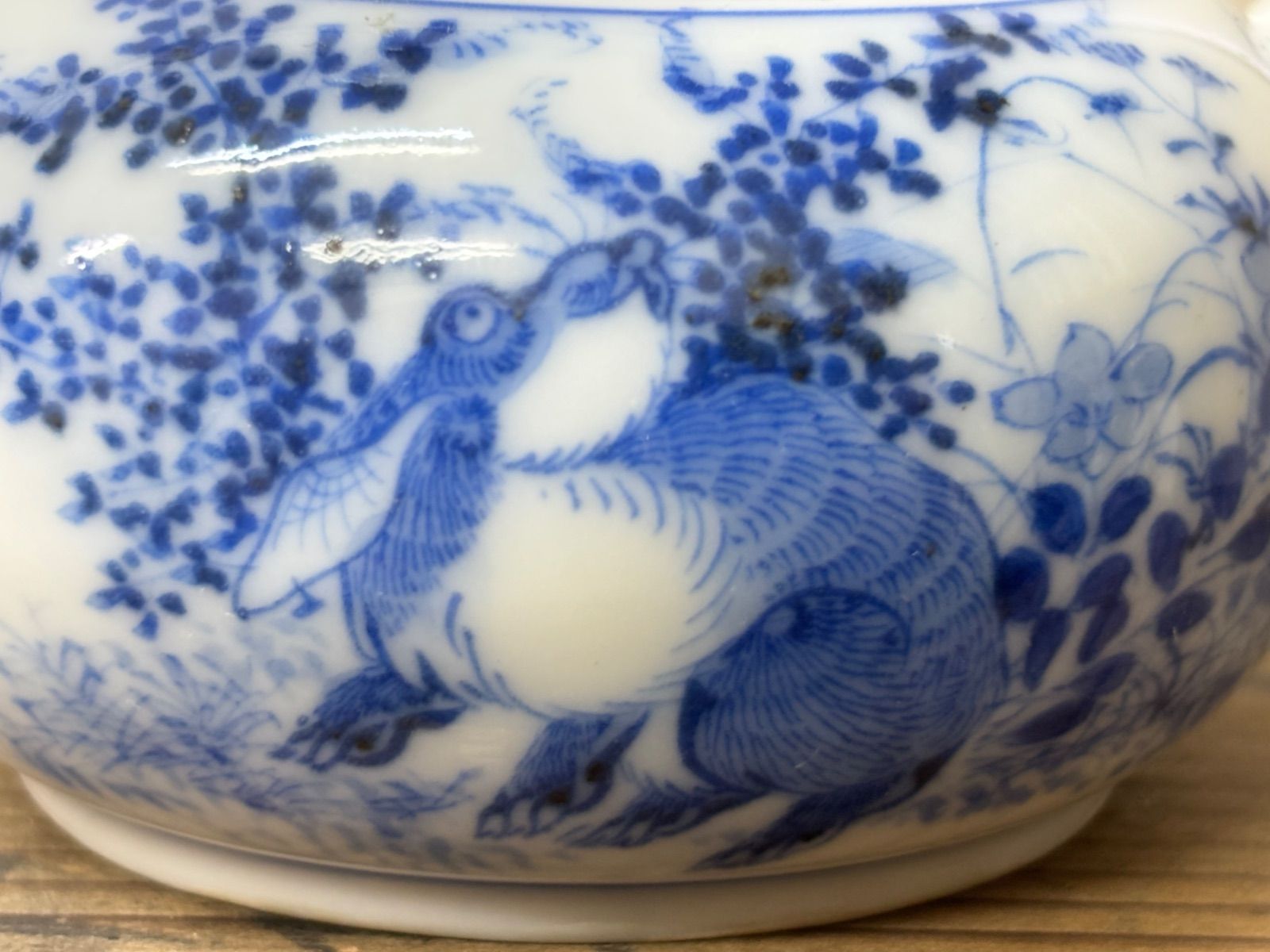 送料無料　明治期美濃焼の名工　加藤五輔造染付細密画牡丹之図茶器 市之倉 名工 加藤五輔作 清陶園 染付兎文 急須 明治時代 美濃焼