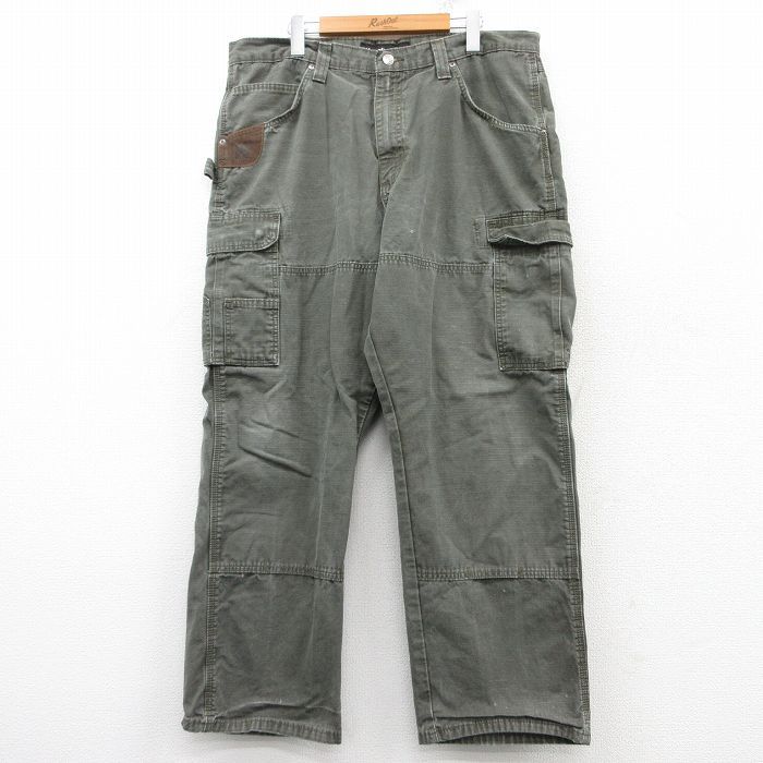 W38/古着 ラングラー カーゴ ペインター パンツ メンズ リップストップ コットン 緑系 グリーン spe 25feb04 中古 ボトムス ロング