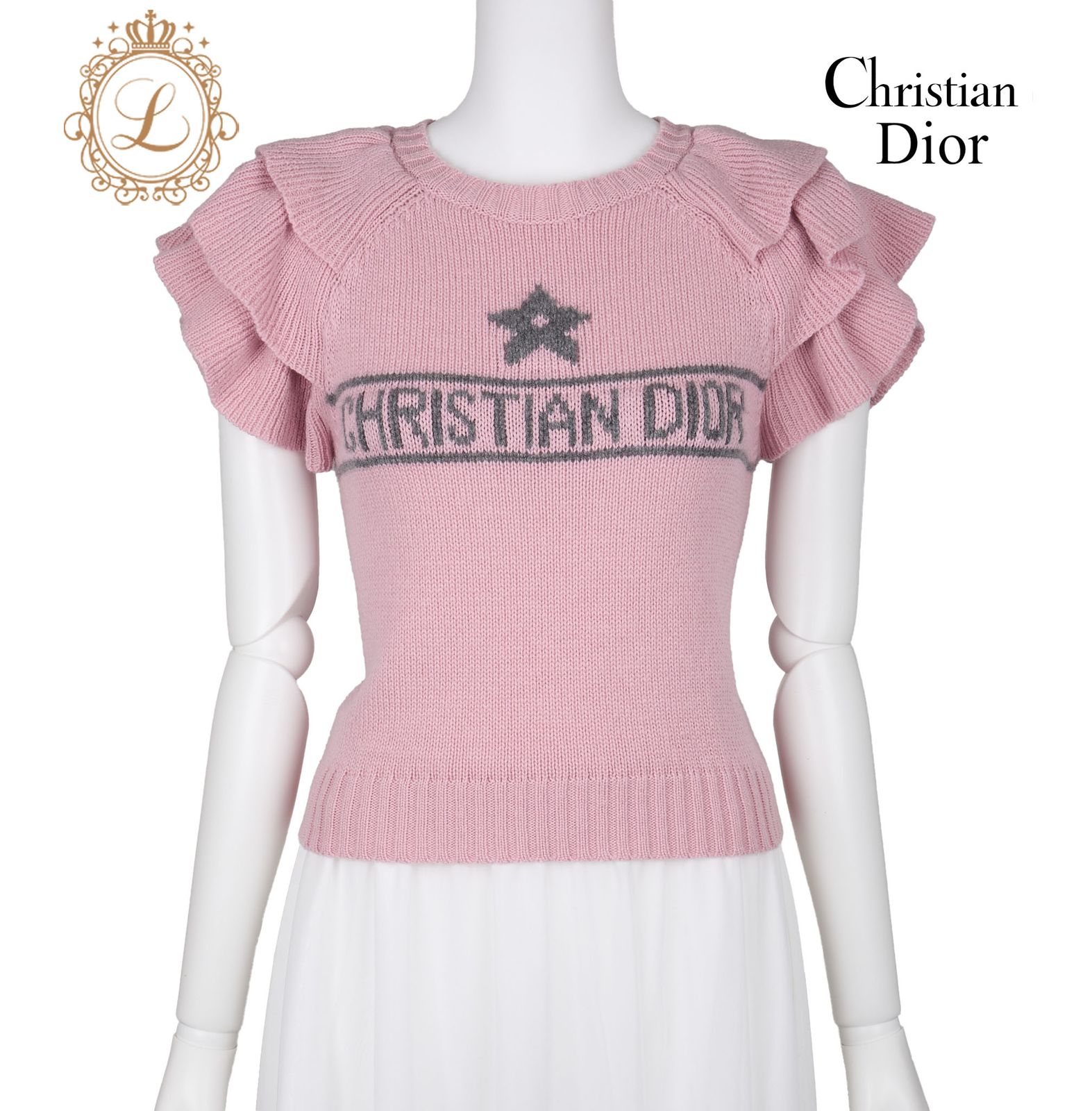 返品可】Dior ディオール ロゴ カシミヤ ニット 34 ピンク トップス T 