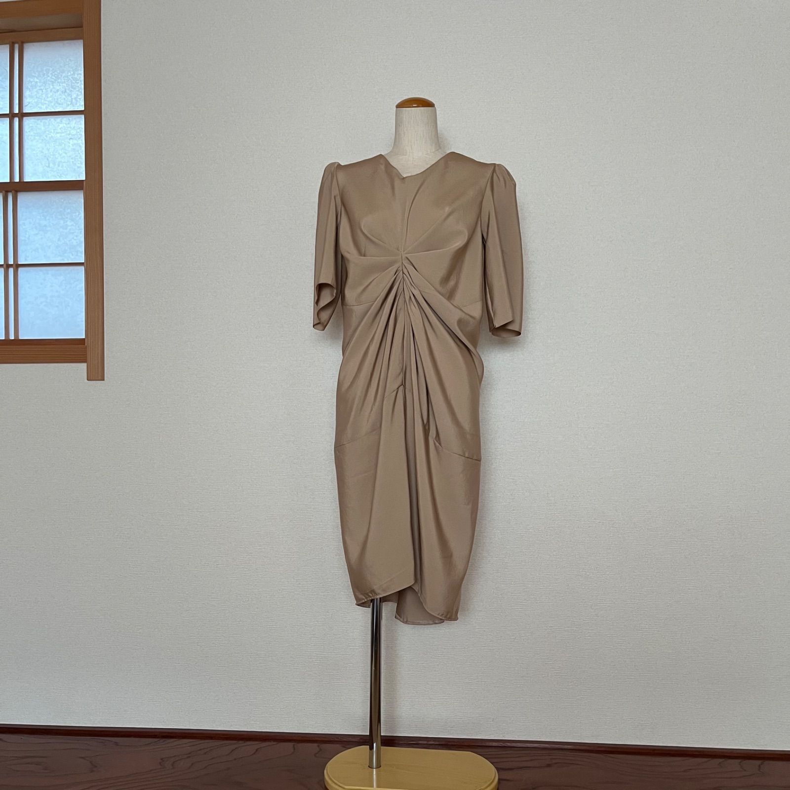 着物リメイク前タックワンピース柄なし 裏なしS〜Mサイズ 着物