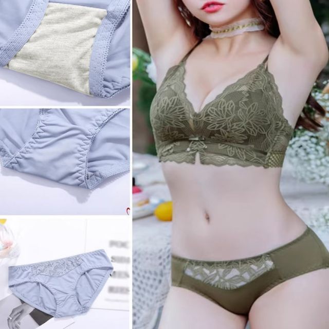 種類14:カーキ/M ブラジャー ショーツ セット セクシー ノンワイヤー 