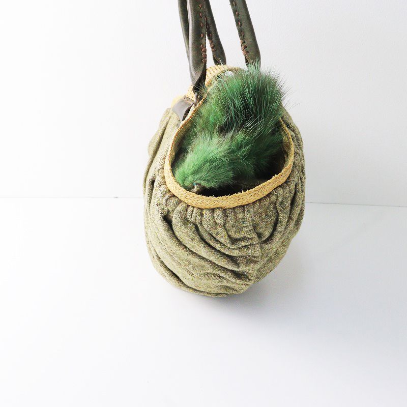 希少 レア エバゴス ebagos ツイード ラフィア リアルファー かご  