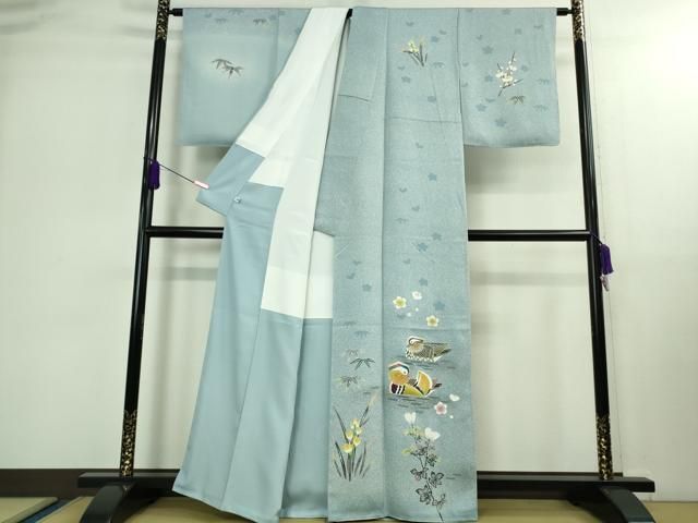 平和屋本店□極上 人間国宝・羽田登喜男 訪問着 鴛鴦5羽 暈し染め 逸品