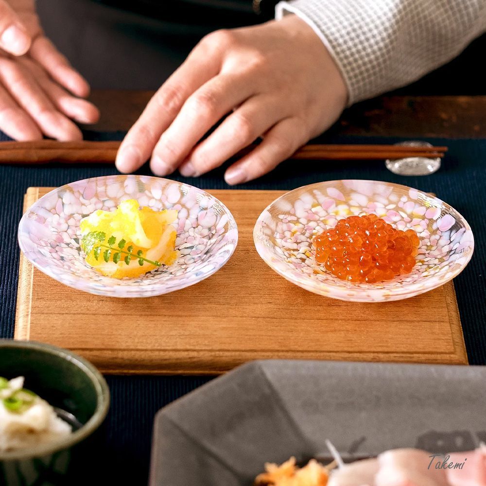 豆皿 セット さくら豆皿ペア 津軽びいどろ 小皿 食器セット 小物トレイ