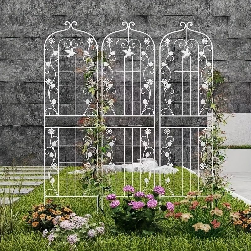 ガーデン フェンス ガーデンフェンス １個 耐久性のある鉄製トレリス 登り植物 薔薇 牡丹用 屋外庭園フェンス パティオ バルコニー植物サポート構造 装飾カットアウト付き 屋外フェンス用 植物サポート おしゃれ エレガント ガーデニング ブラック ホワイト