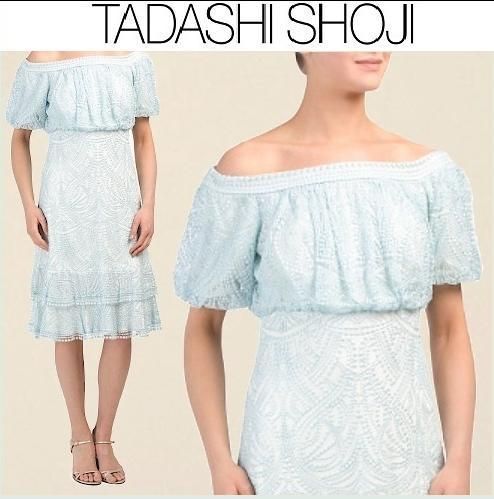 タダシショウジ TADASHI SHOJI 半袖フリルワンピース 0 刺繍