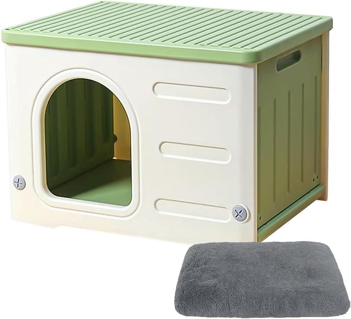 pempet 猫 ハウス キャットハウス ペットハウス 小型犬用 プラスチック 猫小屋 屋外 室内 野良猫ハウス オールシーズン 毛布付き 防寒 雨よけ 通気性 グリーン
