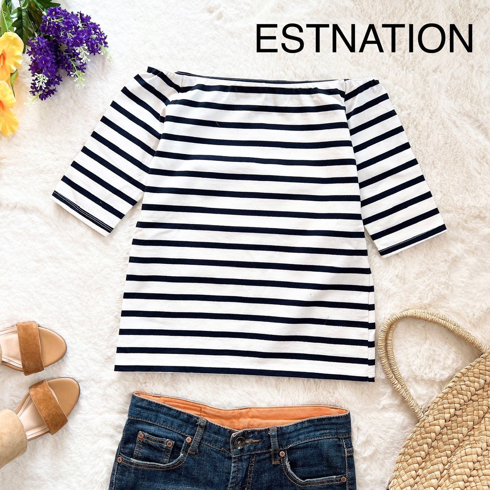 ESTNATION オフショルダーボーダーカットソー【☆ほぼ未使用美品 
