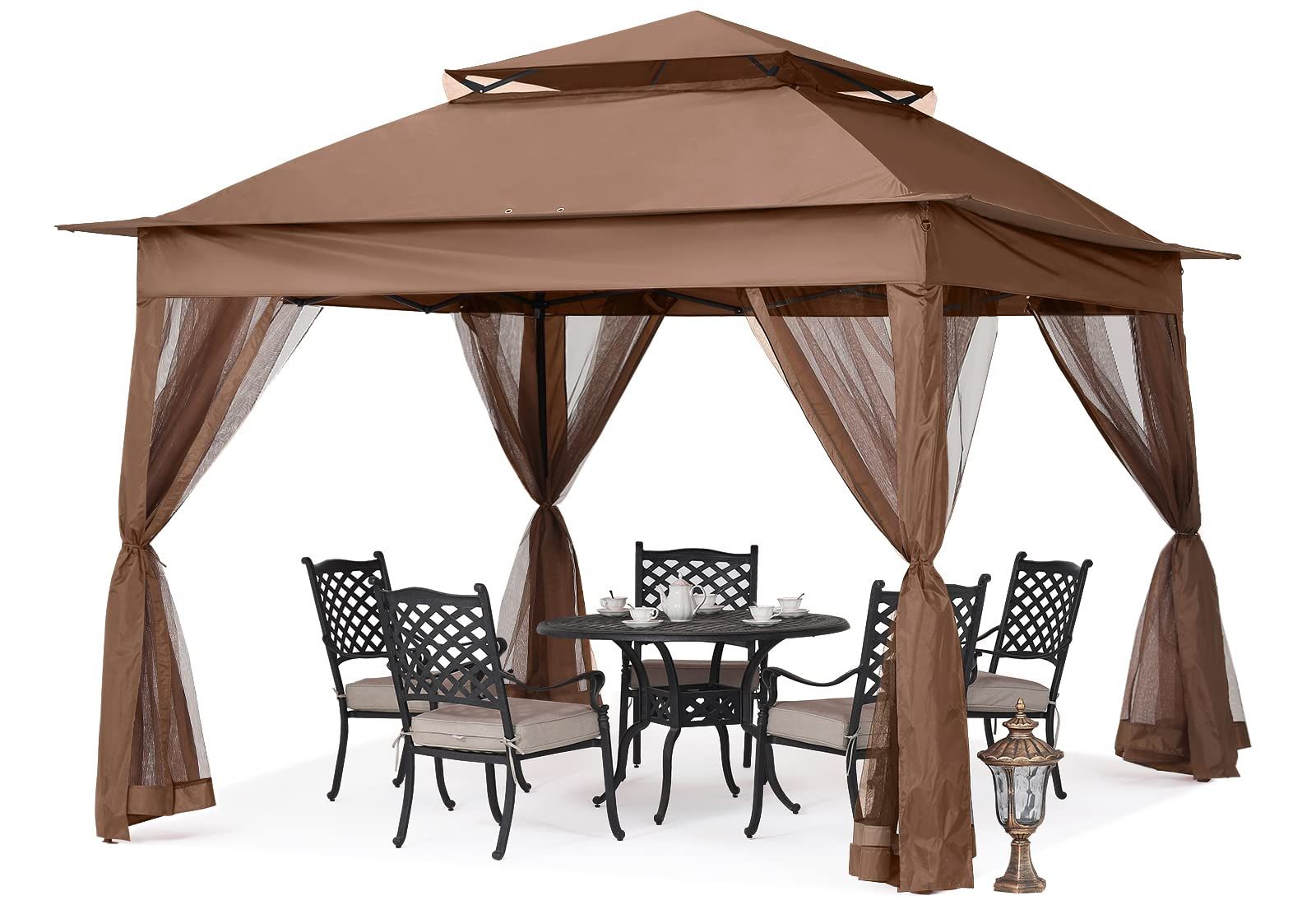 マスターキャノピー MASTERCANOPY ワンタッチタープテント メッシュスクリーン四枚セット 横幕|サイドシート 虫除け ガゼボ 庭 アウトドア 大型 組立簡単 3.3Mブラウン