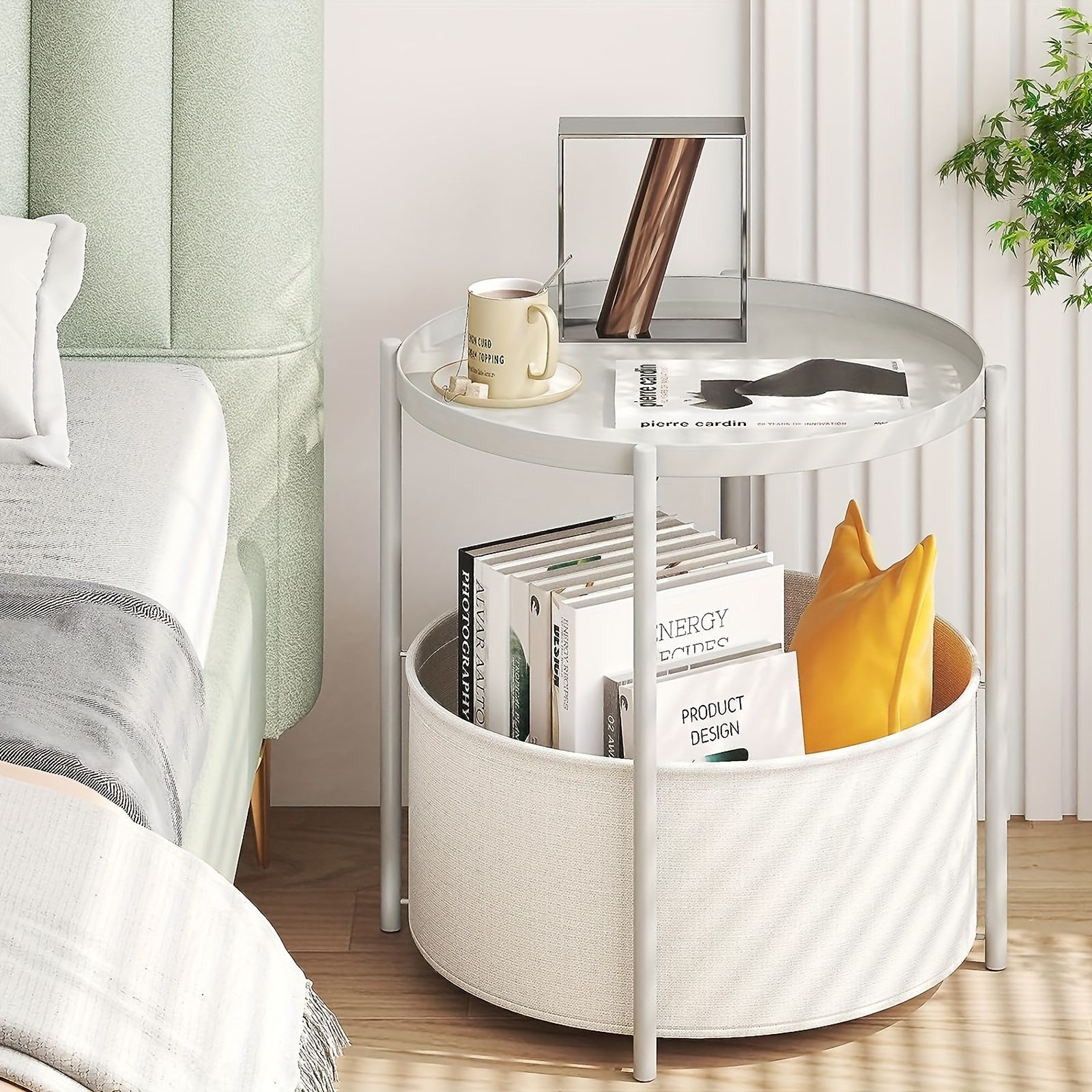 収納付き サイドテーブル ラウンド収納付き ファブリック 収納付き サイドテーブル ラウンド収納付き ファブリック 【公式通販】