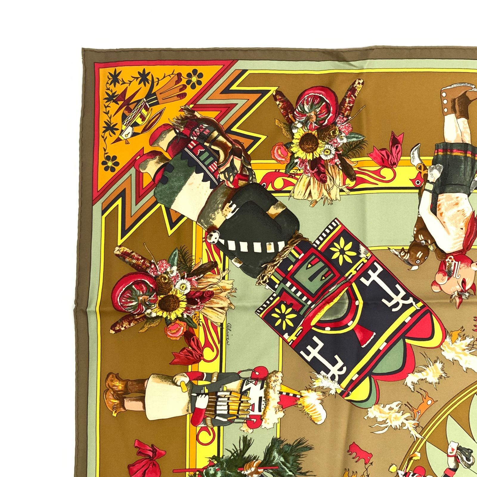 エルメス カレ90 KACHINAS カチナ インディアンの守り神 民族柄