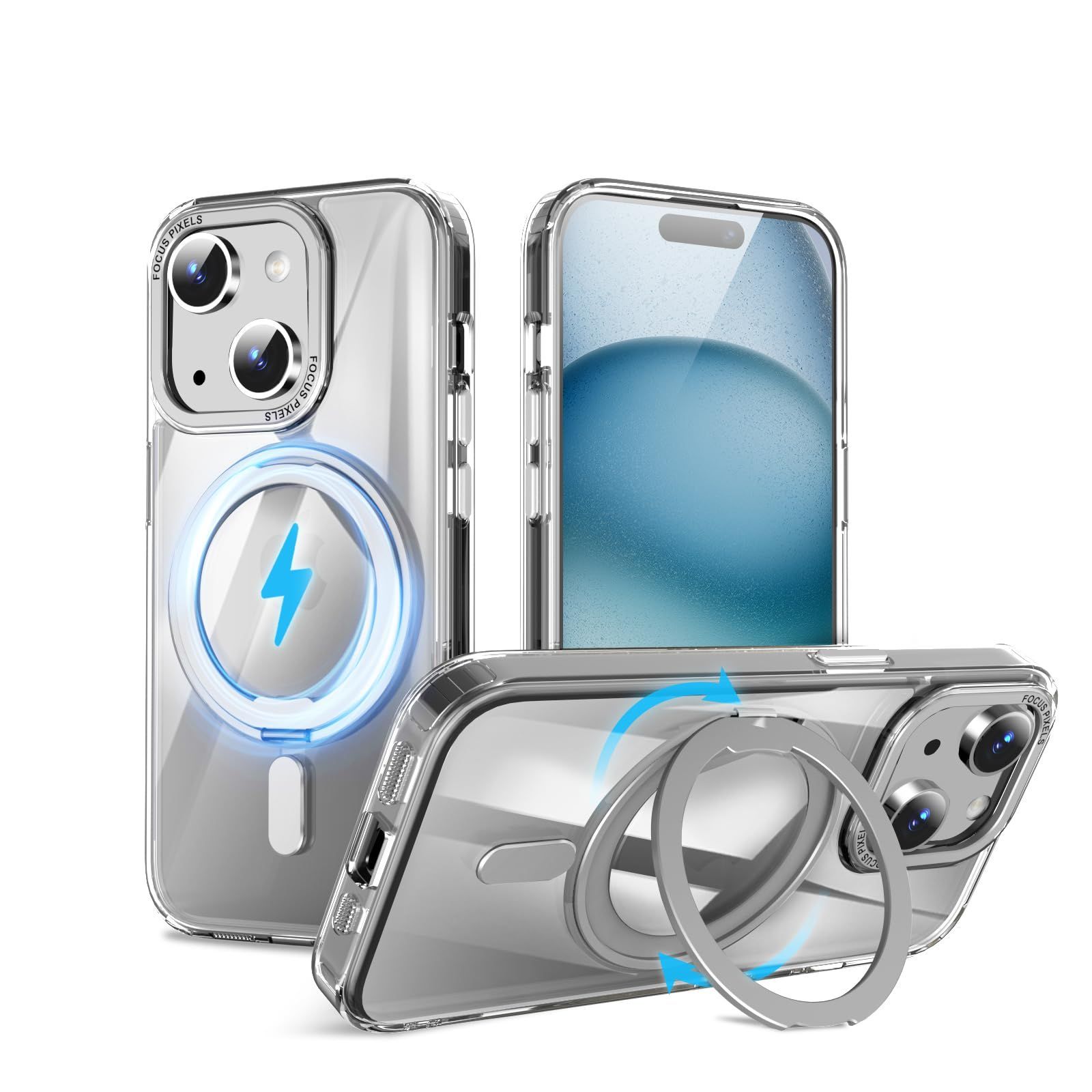 互換品 スマホケース【iPhone 15 用 MagSafe対応 ケース】360回転スタンド ワイヤレス充電対応 iphone15 用 ケース リング付き 米軍MIL規格 iphone QUEASON 15 用 ケース magsafe対応 超強磁力 落下防止