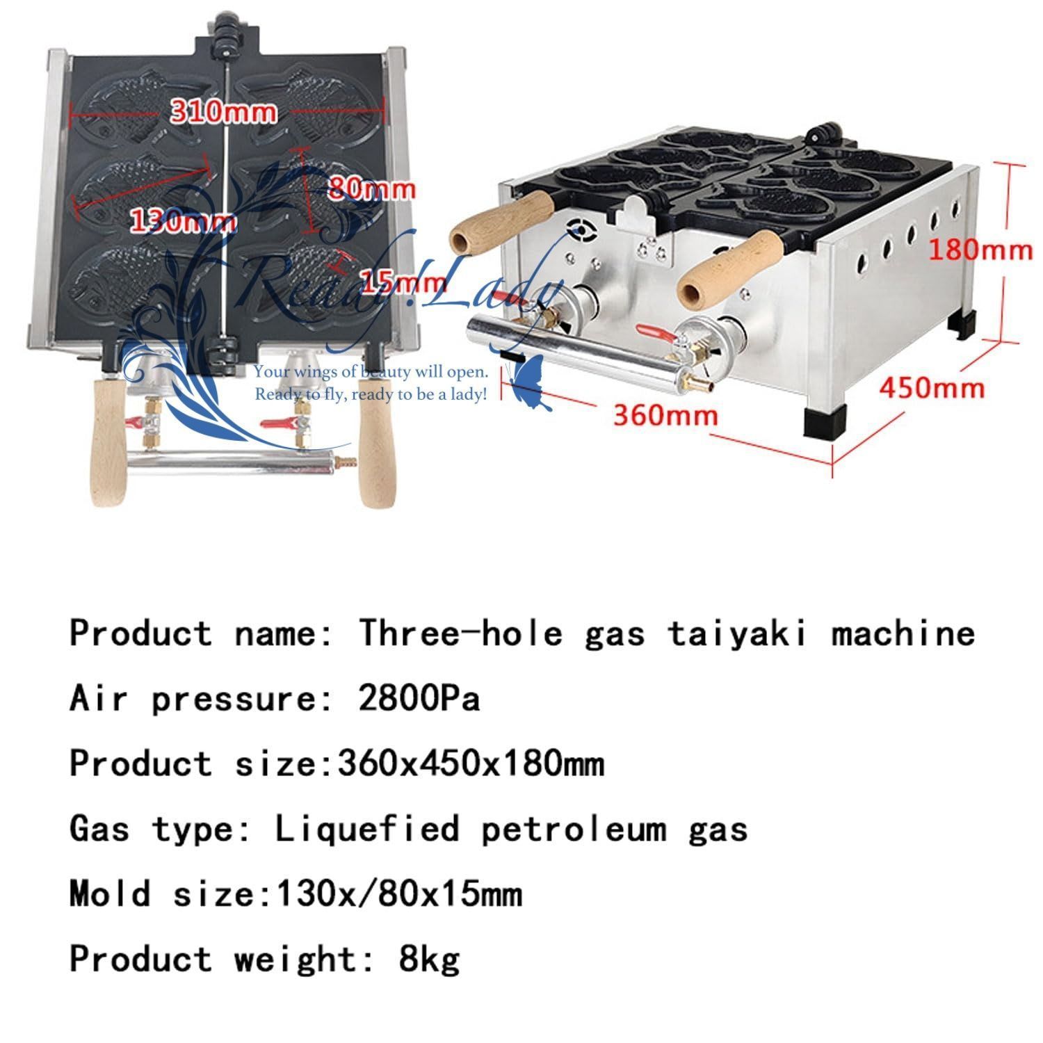 3個ノンスティック和魚型ワッフルアイロン機 両面加熱