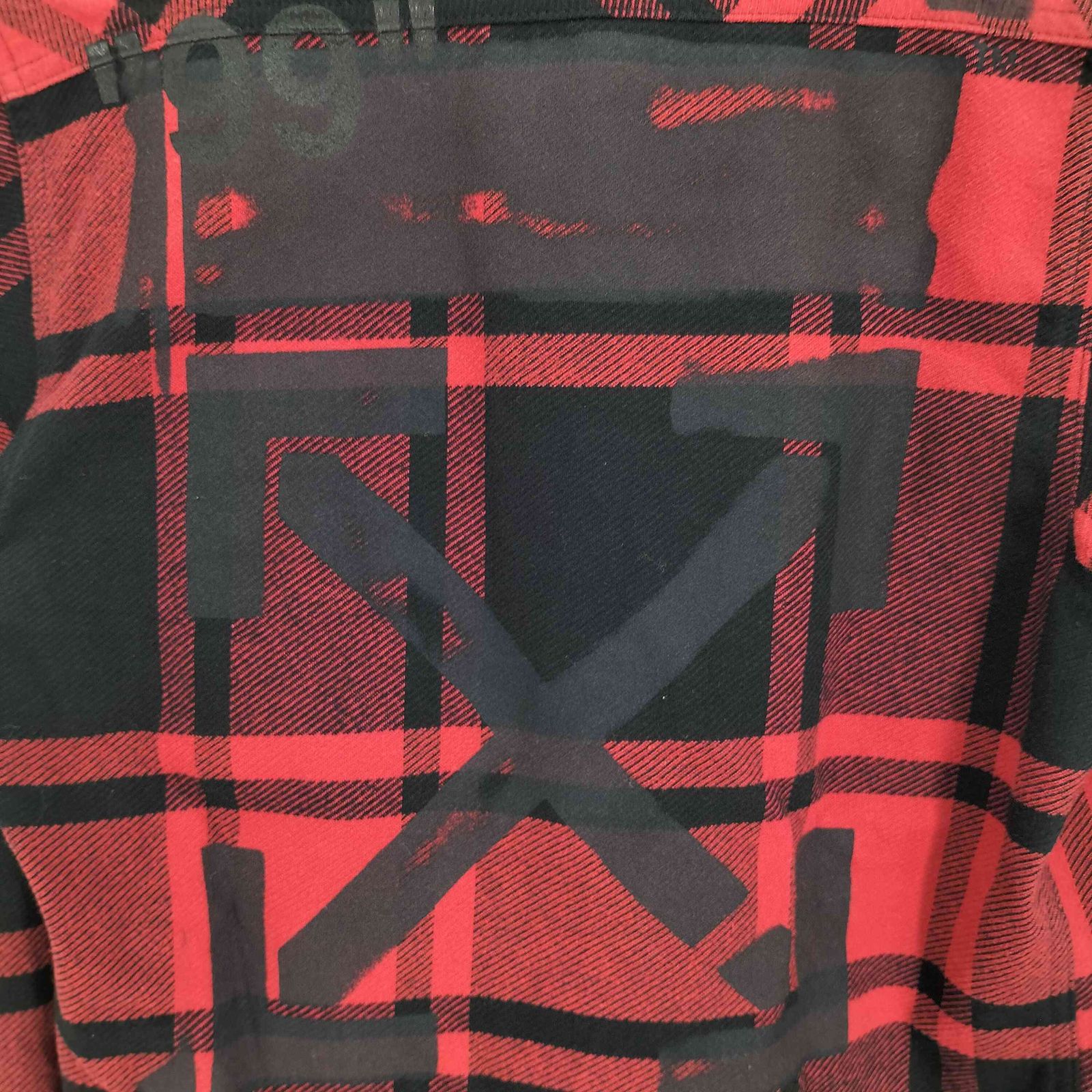 【美品】オフホワイト ステンシル フランネルシャツ チェック柄 オフホワイト OFF-WHITE 19SS STENCIL FLANNEL SHIRT ステンシル