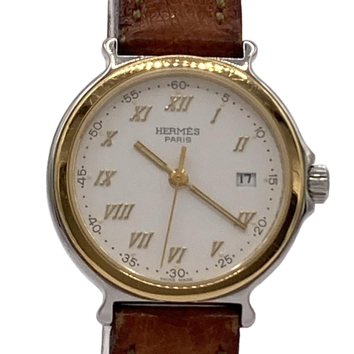 HERMES エルメス 腕時計 キャリック 革ベルト|○V 白