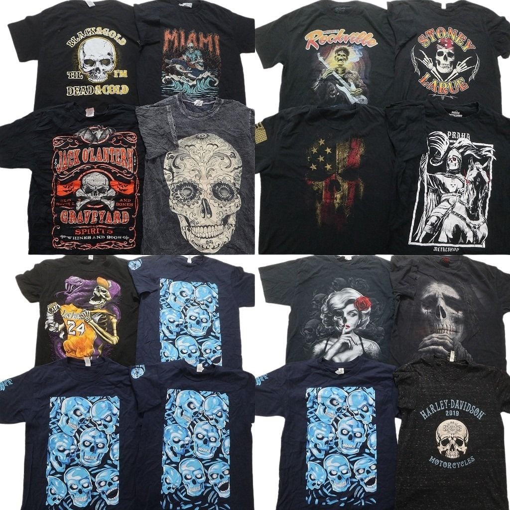 古着卸 スカル 髑髏 半袖Tシャツ 16枚セット メンズ Ｓ |Ｍ |Ｌ 大判プリント 英字プリント アーチロゴ 古着 NB3070