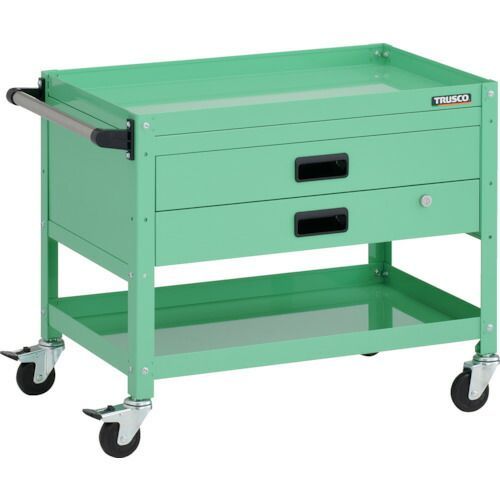 ＴＲＵＳＣＯ ツールワゴン ラビットワゴン ７００Ｘ４５０ＸＨ６００ ２段 ２段引出付 ハンドル付 ゴム車輪 ヤンググリーン