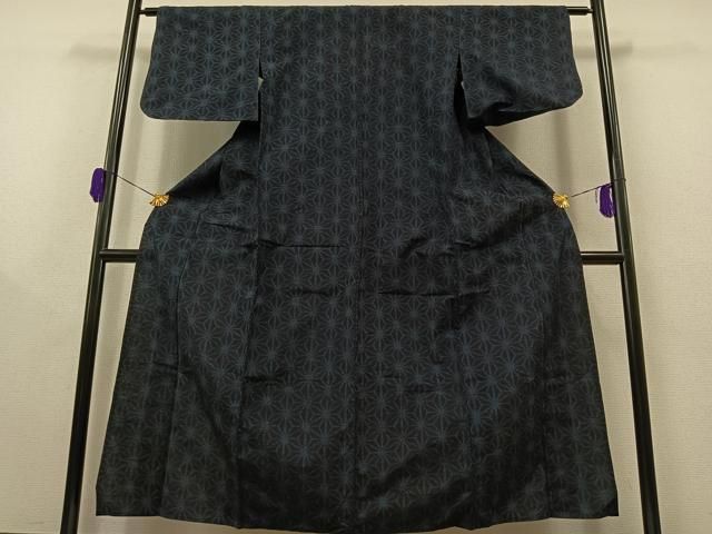 平和屋着物▽上質な紬　単衣　麻の葉文様　正絹　逸品　AAAZ0699jh 平和屋着物▽上質な紬 単衣 麻の葉文様 正絹 逸品 AAAZ0699jh