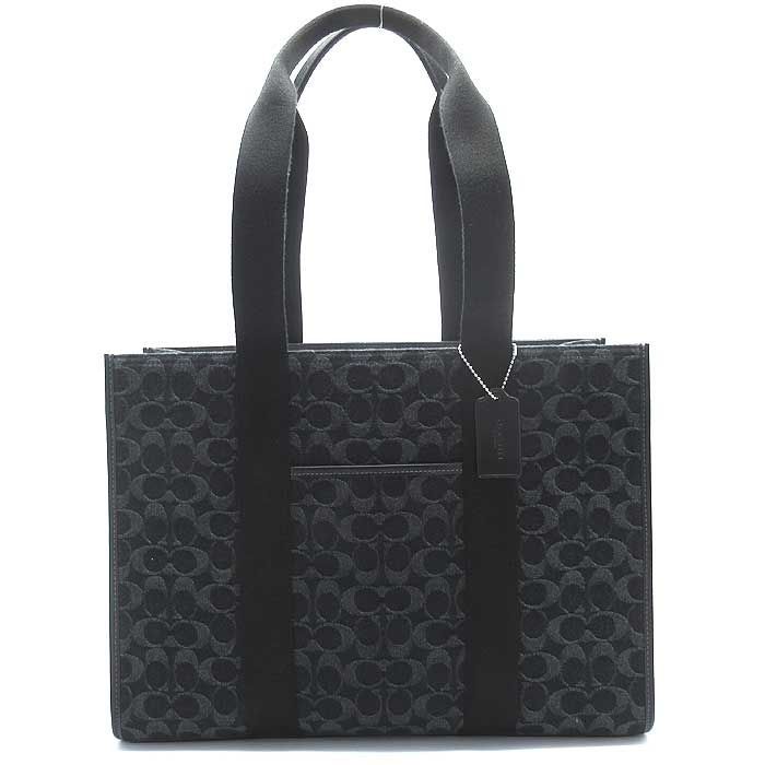 コーチ トートバッグ COACH SMITH デニムキャンバス ラージトート 肩掛け A4対応 CBB67 SV|BK アウトレット レディース