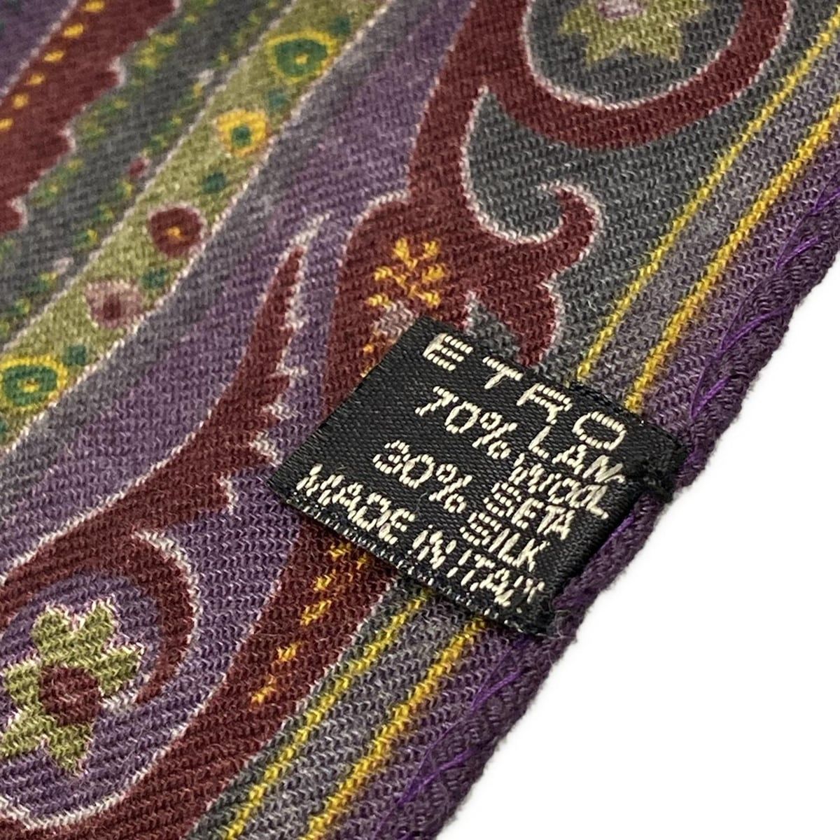 ETRO エトロ ストール ショール - パープル×ダークグリーン×マルチ ペイズリー柄 ウール シルク