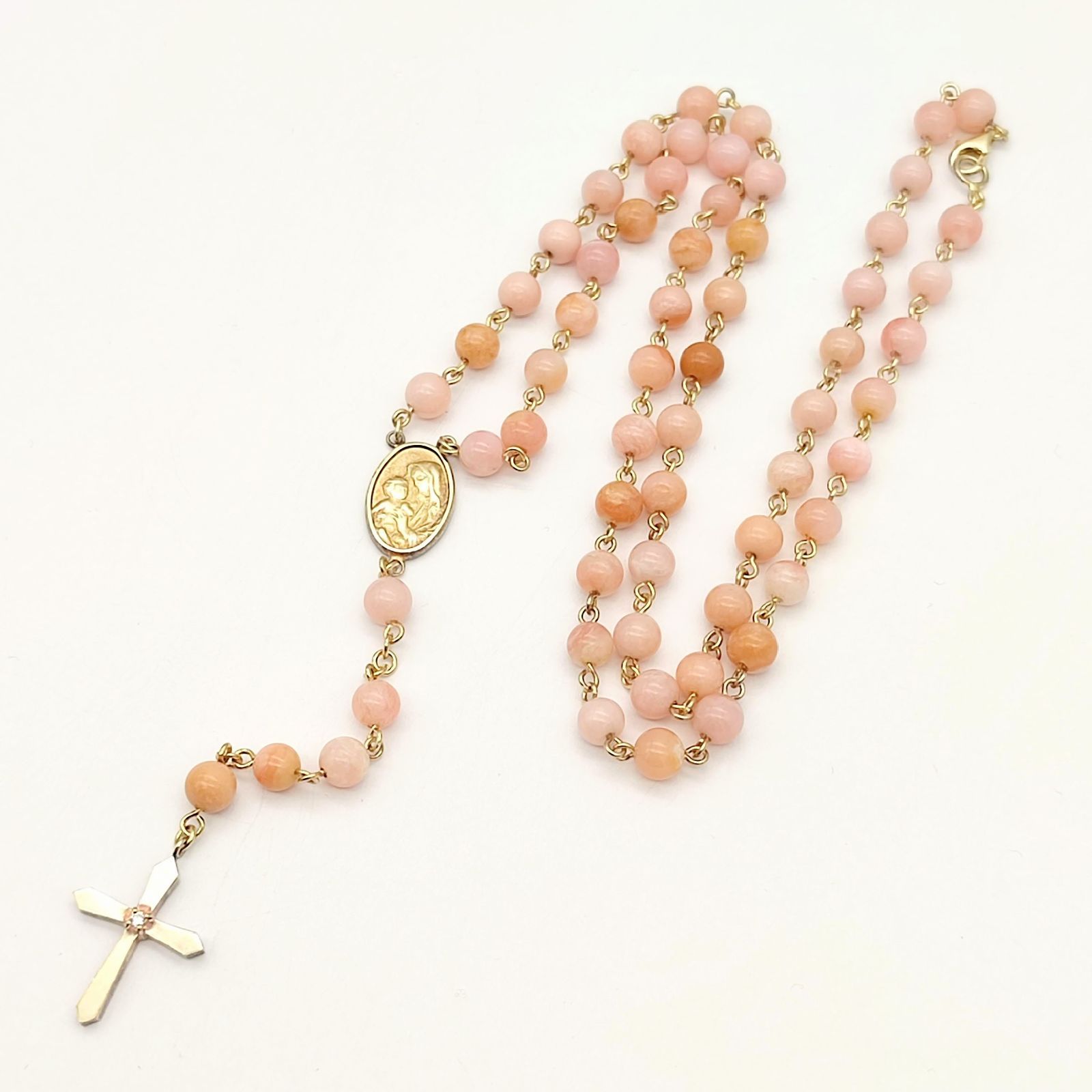 超美品】エナソルーナ ローズクオーツロザリオネックレス 十字架 