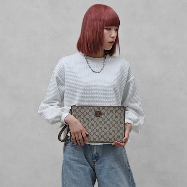 GUCCI ポーチ　インターロッキング　GGスプリーム　レザー グッチ GUCCI インターロッキングG GGスプリームキャンバス