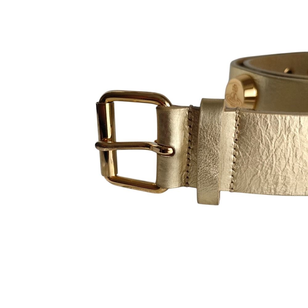 ヴィヴィアンウェストウッド ブラウンレザースタッズベルト ゴールド